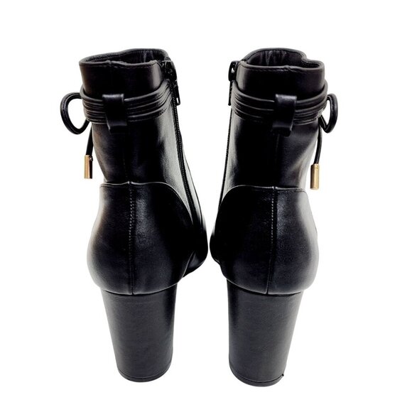 Womens Pointed Toe Ankle Boots Blocked Mid Heel Bow Side Faux Suede Chelsea 9 - Picture 15 of 16